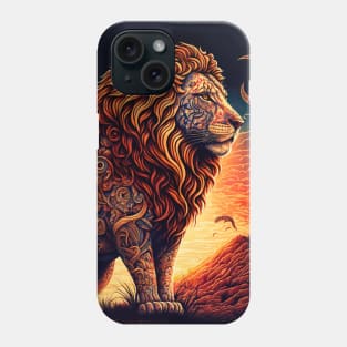 Lion and Mountain Sunset Scene Phone Case