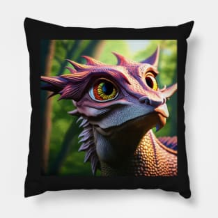 Curious Purple Scaled Jungle Dragon with Big Eyes Pillow