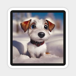 Jack Russell Terrier Puppy Dog In the Snow Magnet