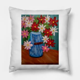 Some bright and colorful abstract flowers in a vintage milk bottle Pillow