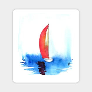 Red sail on a smooth sea Magnet