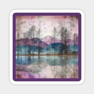 Chalky Distressed Purple Mountain Lake with Trees Magnet