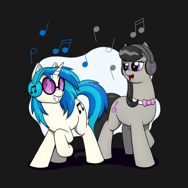 Vinyl & Octavia with Headphones by Heartbeat Unicorn