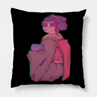 Geisha schoolgirl glitch art Pillow