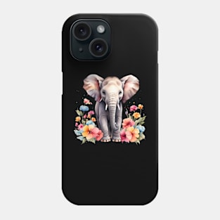 An elephant decorated with beautiful watercolor flowers Phone Case