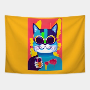 Funny Cat with Goggles and Soft Drink Tapestry