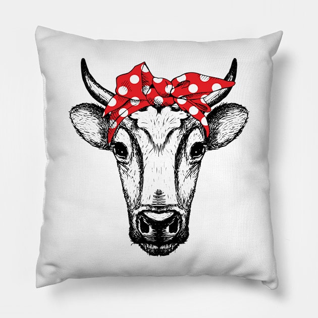 Cow Bandana Heifer Pillow by LotusTee