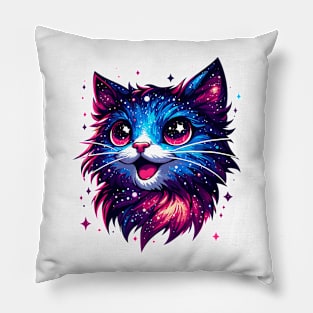 Kawaii Cosmic Cat in Stars Pillow