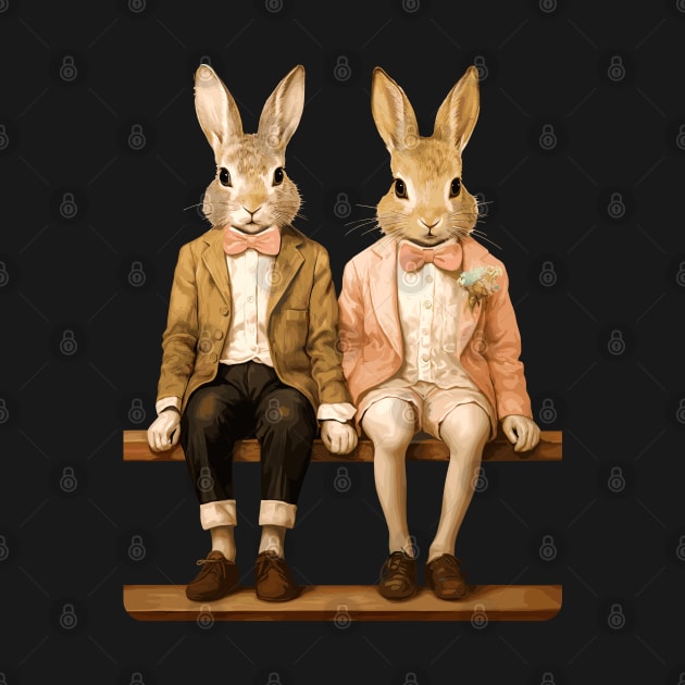 Easter Rabbits On Park Bench Bunny Lovers by Apocatnipse Meow