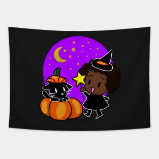 A Witch and her Black Cat Tapestry