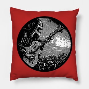 "Reaper Riffs: Unleash the Power of the Afterlife with our Electric Guitar-Strumming Grim Reaper Design! Dark meets Rock in this Edgy Artwork – Perfect for Those Who Crave Musical Macabre Pillow