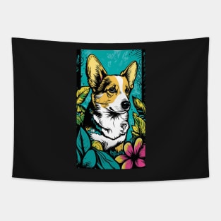 Corgi Dog Vibrant Tropical Flower Tall Retro Vintage Digital Pop Art Portrait 3 Tapestry