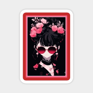 Aesthetic Anime Girl Pink Rosa Black | Quality Aesthetic Anime Design | Premium Chibi Manga Anime Art Magnet