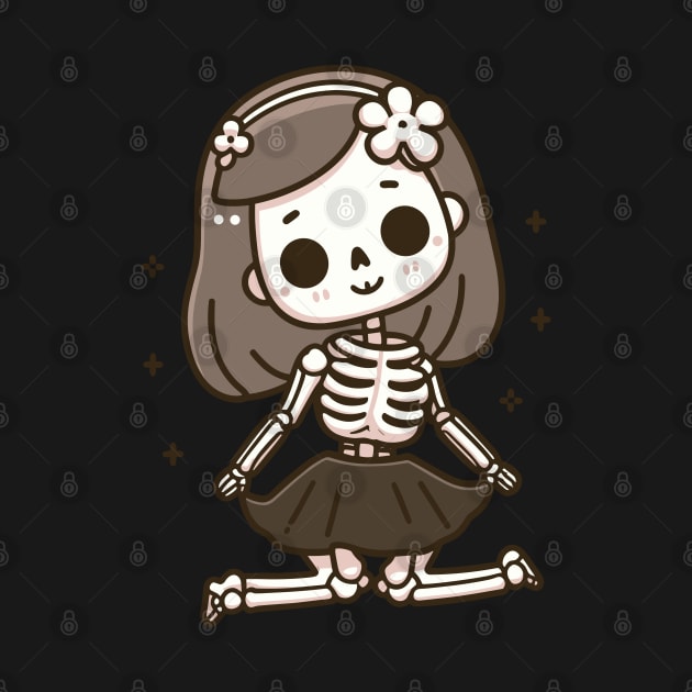 Cute Girl Skeleton in a Doll Pose | Cute and Spooky Halloween Gift Ideas by Nora Liak