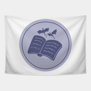 Blue fantasy book with dragons circle design for readers Tapestry