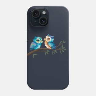 Couple of Owls in Love at Night Phone Case