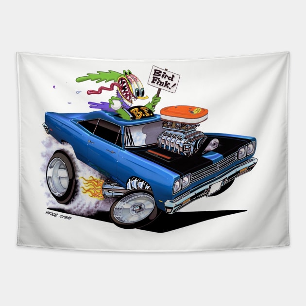 BIRD FINK 1969 blue muscle car Tapestry by vincecrain