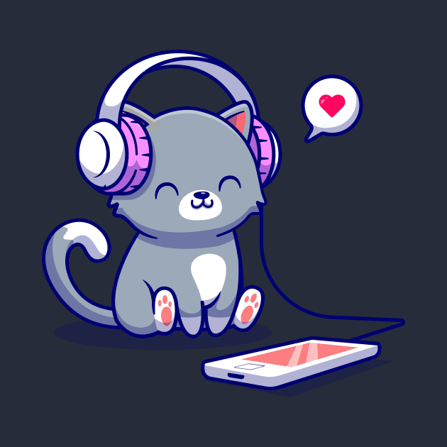 Cute Cat Listening Music With Headphone Cartoon by Catalyst Labs