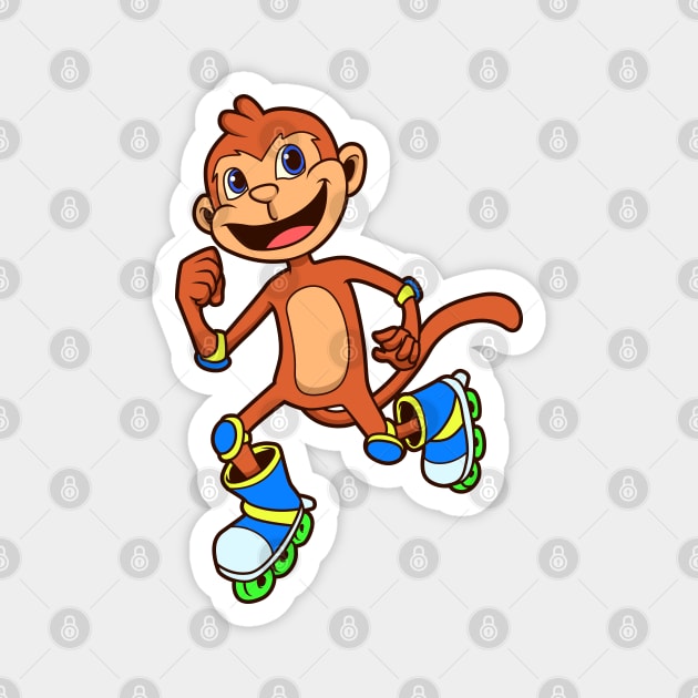 Cartoon monkey riding inline skates Magnet by Modern Medieval Design