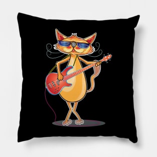 funny cat wearing sunglasses playing bass Pillow