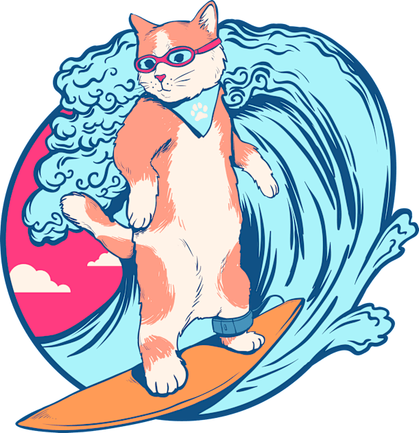 Hang Ten Cat Surfer Kids T-Shirt by machmigo