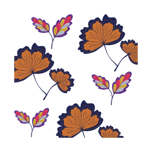 leaf pattern, blue and browns T-Shirt