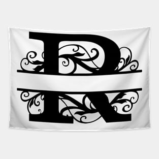 The Letter R Black And White Floral Tapestry