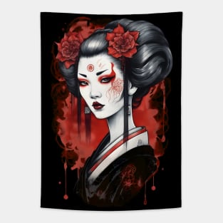 Demonic geisha black and red Tapestry