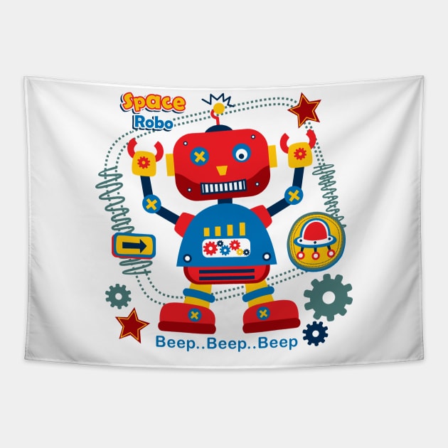 Space Robot Cartoon Tapestry by Mako Design 