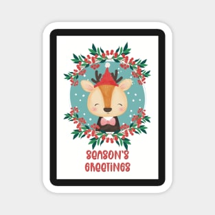 Season’s Greetings, Merry Christmas, greetingcard with a cute little deer in the snow Magnet