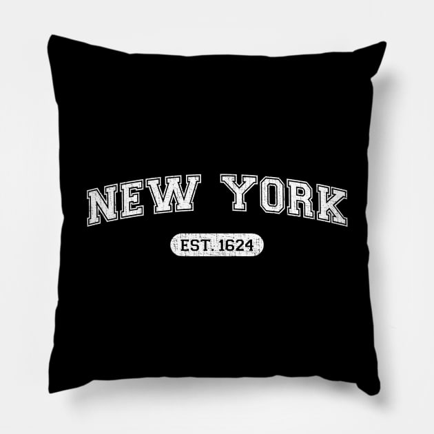 Classic College-Style New York 1624 Distressed University Design Pillow by Webdango