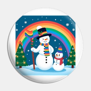 Two cute snowman, rainbow in the snow Pin