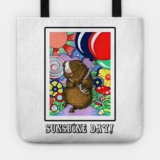 Happy Guinea Pig With Balloons - Sunshine Day - Black Outlined Version Tote