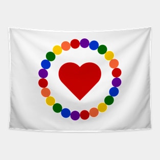 Red Heart Framed in circle of beads of LGBT flag colors Tapestry