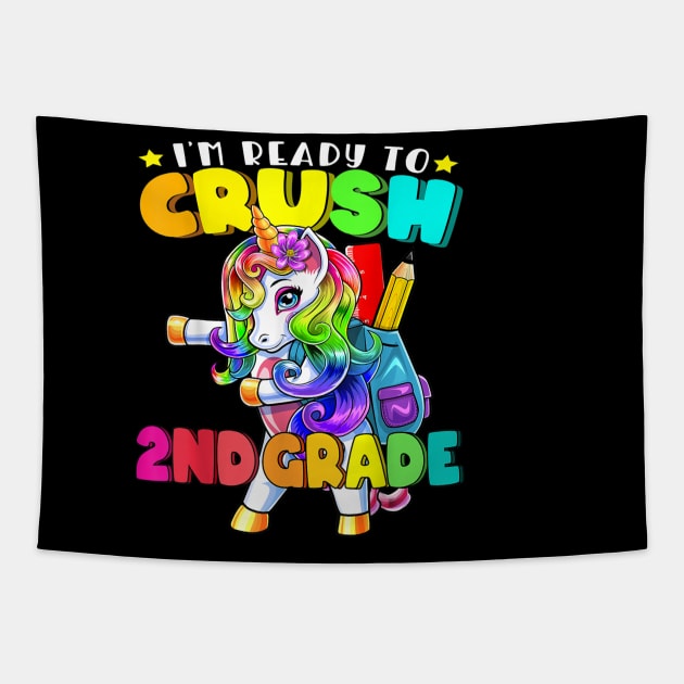 2nd Grade Flossing Unicorn Back to School Shirt Girls Gift Tapestry by FONSbually