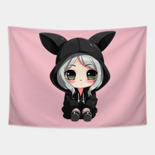 Kawaii Black Rabbit Girl Tapestry