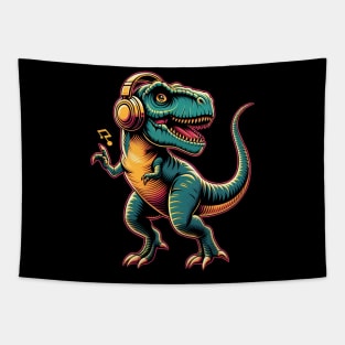 Dancing T-Rex with Headphone Tapestry