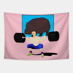 Power Lifter and Hippopotamus Tapestry