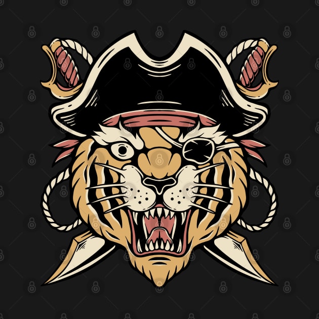 Tiger Pirate Vintage Traditional Tattoo by Afdhal Project