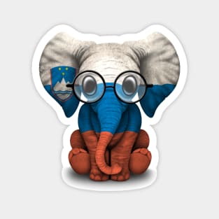 Baby Elephant with Glasses and Slovenian Flag Magnet