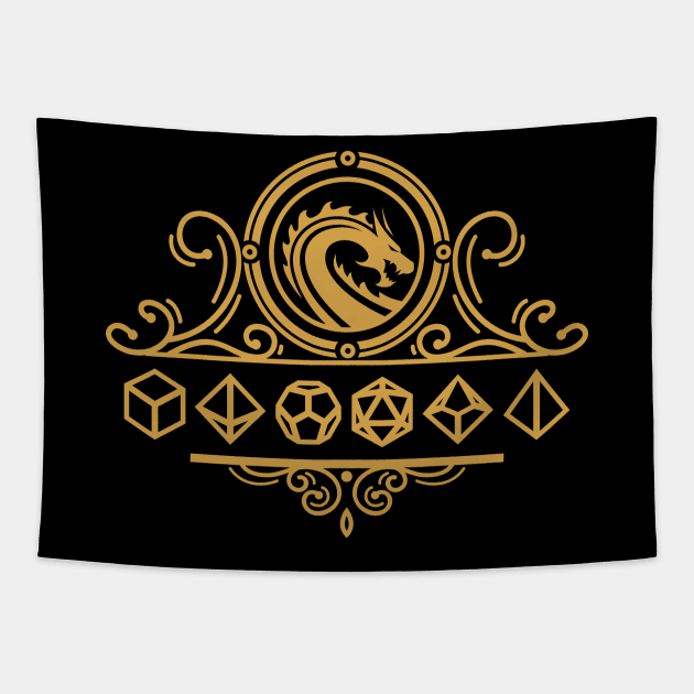 Polyhedral Dice and Dragons Gold Tabletop RPG Tapestry by pixeptional