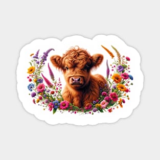 Highland Calf in Wildflowers Magnet