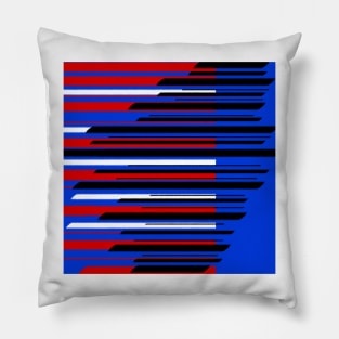 Lines white, red, black on blue Pillow