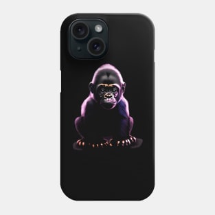Cute baby gorilla standing under purple light Phone Case