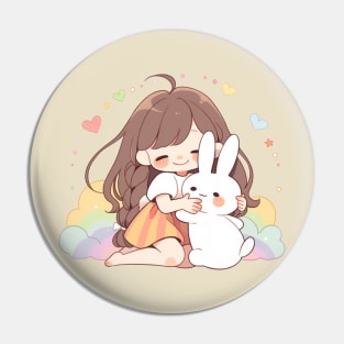 cut , rabbit , girl , rainbow Pin