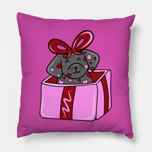 Valentine’s Day Heart Black Lab Puppy in a Pink Box with Bow, made by EndlessEmporium Pillow