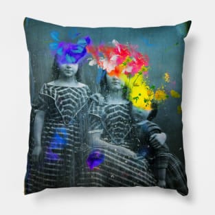 Petals and secrets, artistic collage Pillow