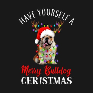 Have yourself a merry Bulldog christmas Bulldog christmas lights santa hat funny gift T-Shirt