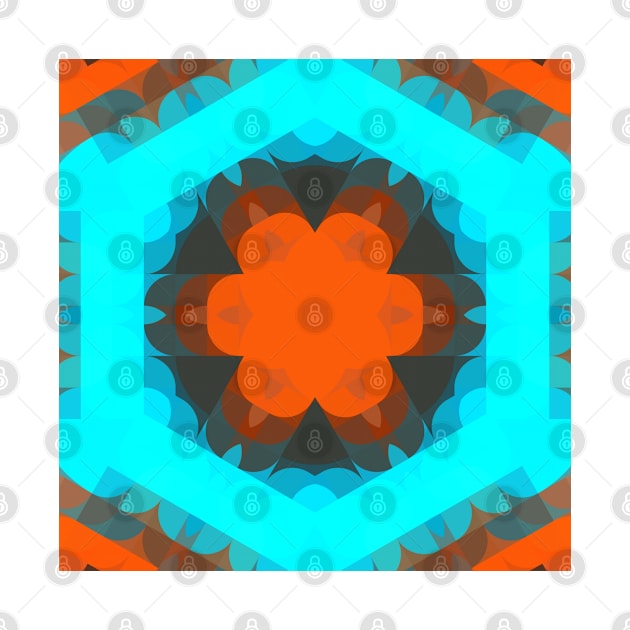 Retro Mandala Flower Orange and Blue by WormholeOrbital