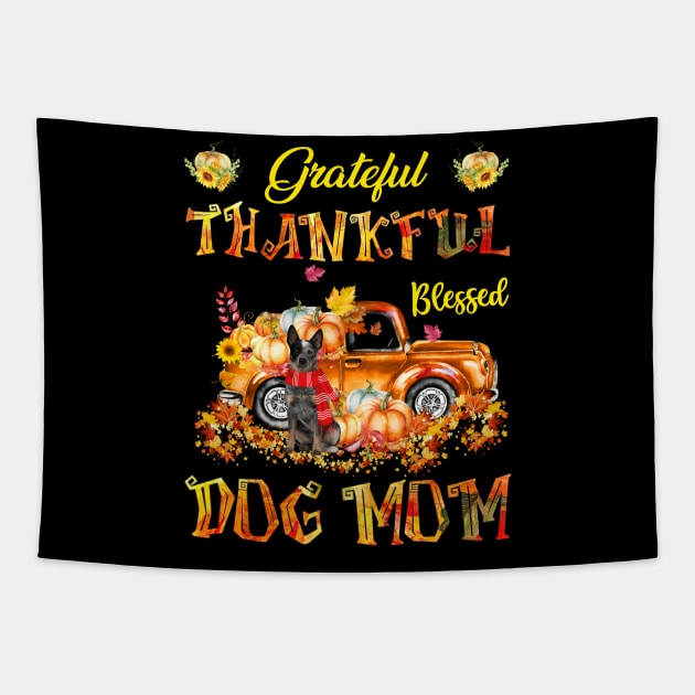 Blue Heeler Pumpkin Thankful Grateful Blessed Dog Mom Tapestry by Benko Clarence